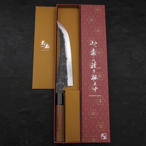 Gyuto White Steel #2 Stainless Clad Kurouchi Buffalo Teak Handle 210mm-White steel #2-Kurouchi-Japanese Handle-[Musashi]-[Japanese-Kitchen-Knives]