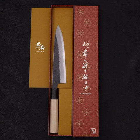 Gyuto White steel #2 Kurouchi Buffalo Magnolia Handle 200mm-White steel #2-Kurouchi-Japanese Handle-[Musashi]-[Japanese-Kitchen-Knives]