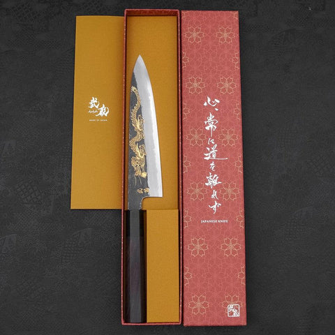 Gyuto White steel #2 Kurouchi Chokin Dragon Buffalo Ebony Handle 210mm-White steel #2-Kurouchi-Japanese Handle-[Musashi]-[Japanese-Kitchen-Knives]