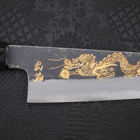 Gyuto White steel #2 Kurouchi Chokin Dragon Buffalo Ebony Handle 210mm-White steel #2-Kurouchi-Japanese Handle-[Musashi]-[Japanese-Kitchen-Knives]