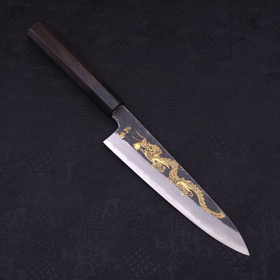 Gyuto White steel #2 Kurouchi Chokin Dragon Buffalo Ebony Handle 210mm-White steel #2-Kurouchi-Japanese Handle-[Musashi]-[Japanese-Kitchen-Knives]