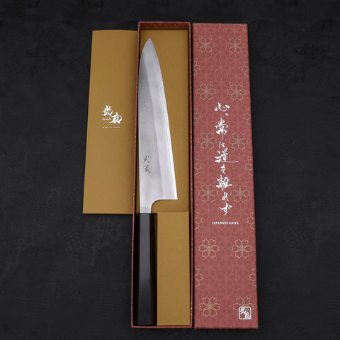 Gyuto White steel #2 Nashiji Ebony Handle 240mm-White steel #2-Nashiji-Japanese Handle-[Musashi]-[Japanese-Kitchen-Knives]