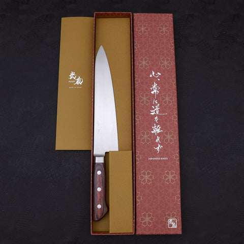 Gyuto knife AUS-8 Polished Western Mahogany Handle 210mm-AUS-8-Polished-Western Handle-[Musashi]-[Japanese-Kitchen-Knives]