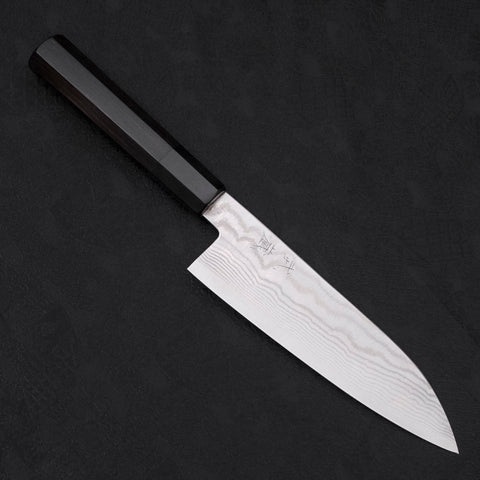 Santoku Silver Steel #3 Nickel Damascus Buffalo Ebony Handle 165mm