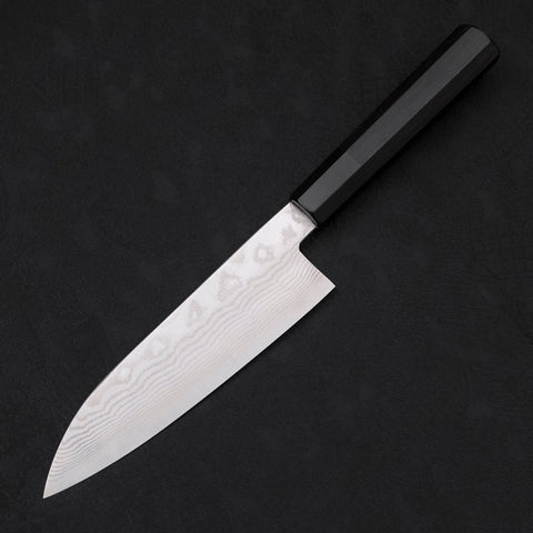 Santoku Silver Steel #3 Nickel Damascus Buffalo Ebony Handle 165mm