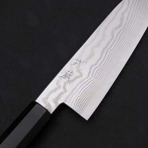 Santoku Silver Steel #3 Nickel Damascus Buffalo Ebony Handle 165mm