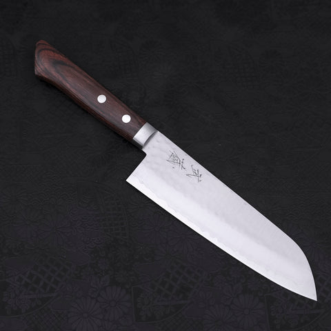 Santoku VG-1 Tsuchime Western Tsuba Mahogany Handle 165mm