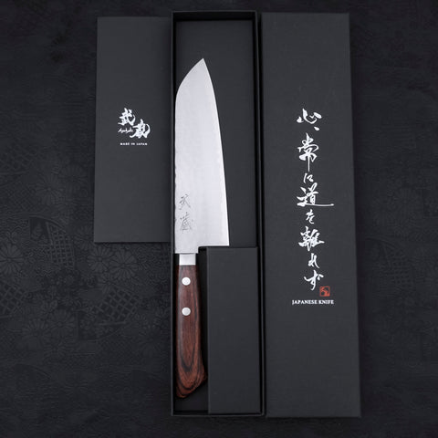 Santoku VG-1 Tsuchime Western Tsuba Mahogany Handle 165mm