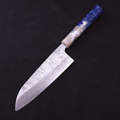 Santoku Silver Steel #3 Nashiji Ocean Blue White Handle 165mm