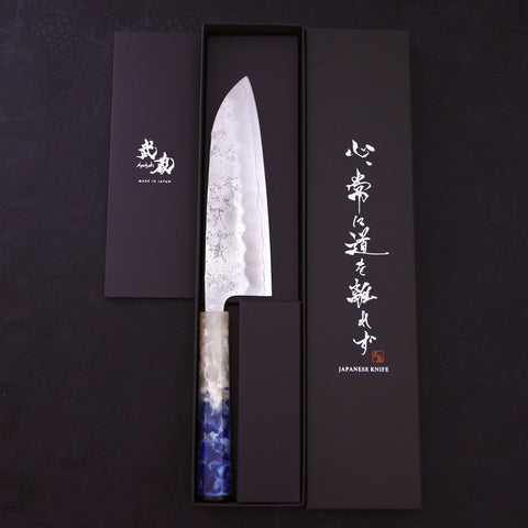 Santoku Silver Steel #3 Nashiji Ocean Blue White Handle 165mm