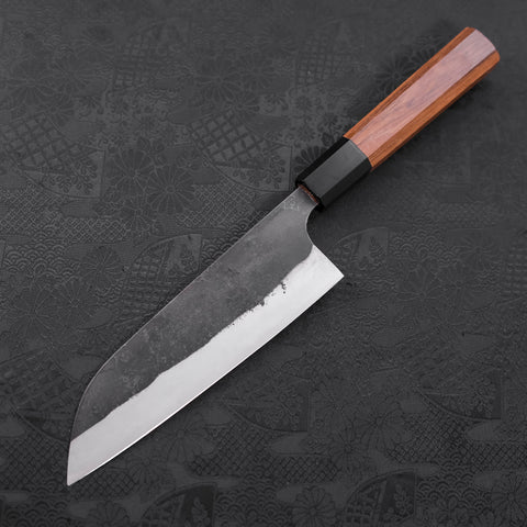 Santoku Blue steel #2 Kurouchi Damascus Buffalo Teak Handle 165mm