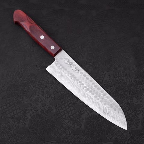 Santoku VG-10 Tsuchime Damascus Western Red Handle 180mm