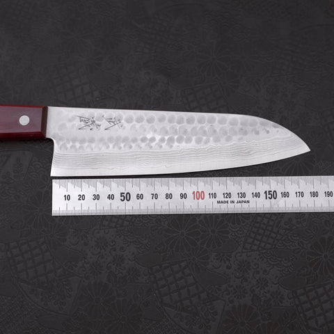 Santoku VG-10 Tsuchime Damascus Western Red Handle 180mm