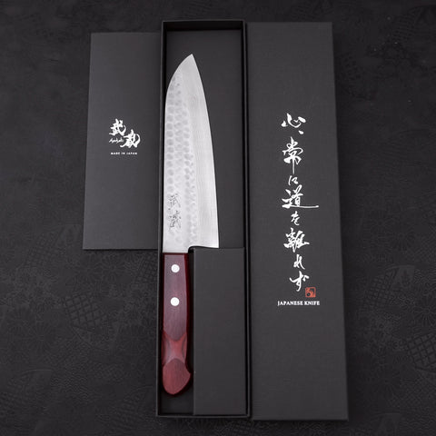 Santoku VG-10 Tsuchime Damascus Western Red Handle 180mm