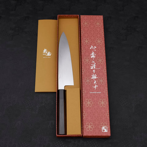 Gyuto White steel #1 Mirror Water Honyaki Buffalo Ebony Handle with Sheath 210mm