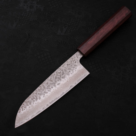 Santoku AUS-10 Tsuchime Damascus Purple Urushi Handle 165mm