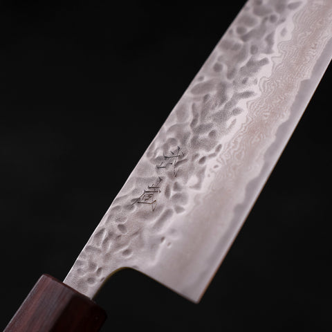 Santoku AUS-10 Tsuchime Damascus Purple Urushi Handle 165mm