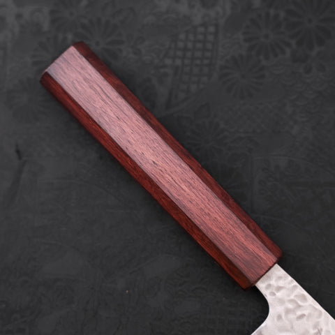 Santoku AUS-10 Tsuchime Damascus Purple Urushi Handle 165mm