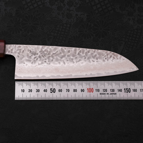 Santoku AUS-10 Tsuchime Damascus Purple Urushi Handle 165mm