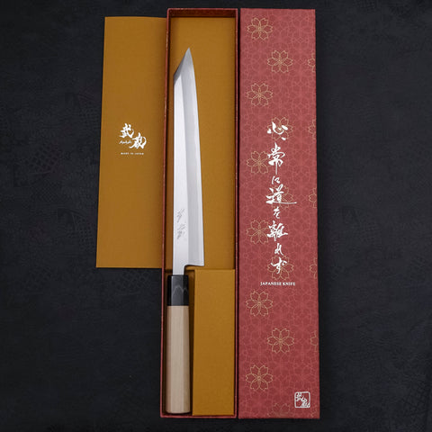 切付柳刃 青紙2號鋼 霞 黒檀水牛柄 240mm