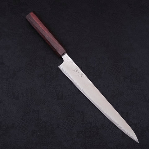 Sujihiki AUS-10 Wave Damascus Purple Urushi Handle 240mm