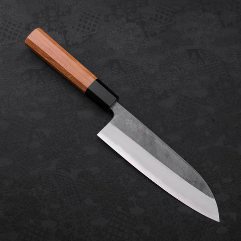 Santoku Blue steel #2 Kurouchi Buffalo Teak Handle 165mm