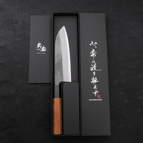 Santoku Blue steel #2 Kurouchi Buffalo Teak Handle 165mm