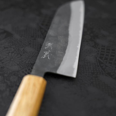 Santoku Blue steel #2 Kurouchi Oak Handle 165mm