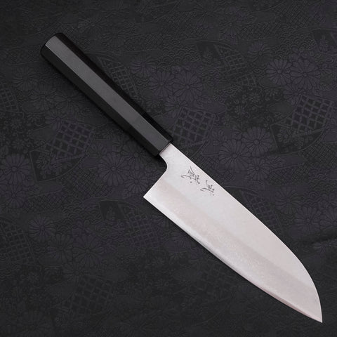 Santoku Blue steel #2 Damascus Buffalo Ebony Handle 165mm