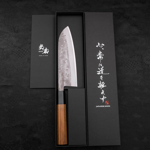 Santoku Blue steel #2  Nashiji Stainless Clad Buffalo Teak Handle 165mm