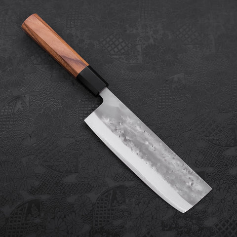 Nakiri Blue steel #2 Stainless Clad Nashiji Buffalo Teak Handle 165mm