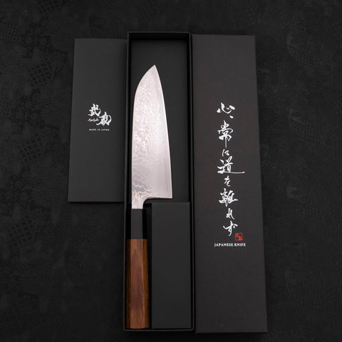 Santoku SLD Wave Nickel Damascus Buffalo Teak Handle 165mm