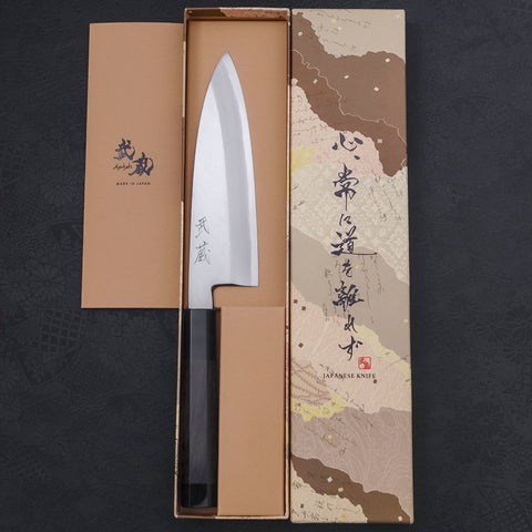 Santoku Single-edged White steel #2 Kasumi Buffalo Ebony Handle 180mm