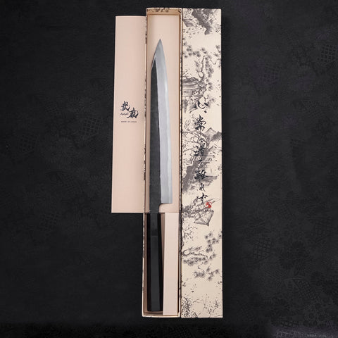 切付柳刃 青紙2號鋼 黑打 黒檀水牛柄 270mm