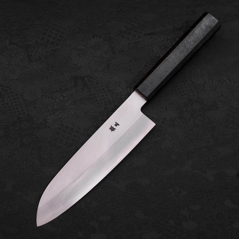 Santoku Silver Steel #3 Polished Black Ishime Urushi Handle 165mm