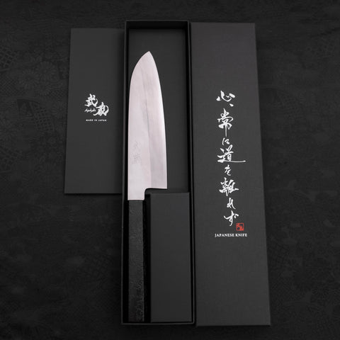 Santoku Silver Steel #3 Polished Black Ishime Urushi Handle 165mm