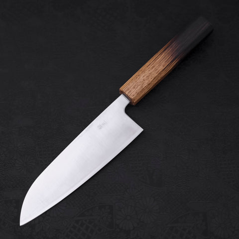 Santoku Silver Steel #3 Polished Yaki Urushi Handle 165mm