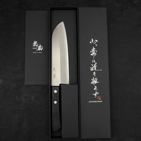 Santoku VG-1 Polished Western Black Handle 170mm (Tsuba Nashi)