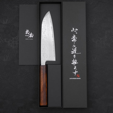 Santoku AUS-10 Nashiji Damascus Sumi Urushi Handle 165mm