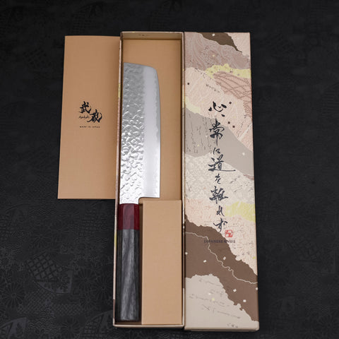 Nakiri AUS-10 Tsuchime Damascus Cherry Handle 165mm