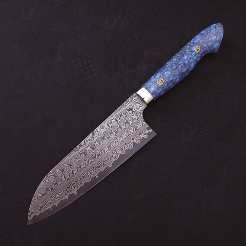 Santoku SG-2 Damascus Turquoise Blue Handle 170mm