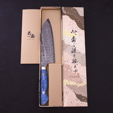 Santoku SG-2 Damascus Turquoise Blue Handle 170mm