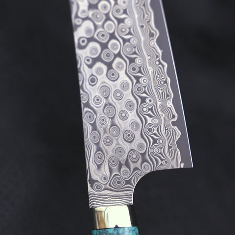 Cuchillo Bunka de Acero SG-2 Damasco con mango Verde Turquesa, 170 milímetros