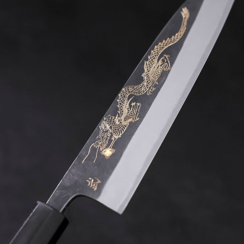 Gyuto Blue steel #2 Kurouchi Stainless Clad Chokin Dragon Buffalo Ebony Handle 180mm