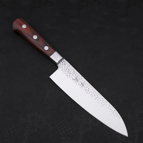 Santoku VG-10 Mirror Tsuchime Damascus Mahogany Handle 180mm