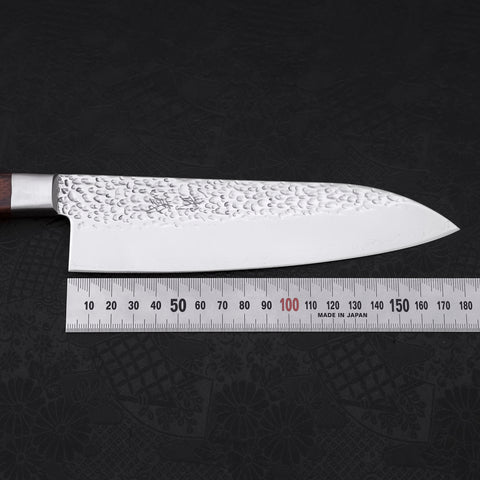 Santoku VG-10 Mirror Tsuchime Damascus Mahogany Handle 180mm