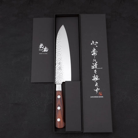 Santoku VG-10 Mirror Tsuchime Damascus Mahogany Handle 180mm