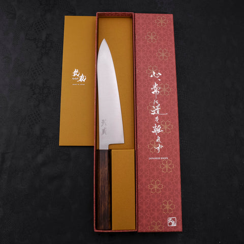 Gyuto Stainless Clad Blue Super Polished Sumi Urushi Handle 210mm