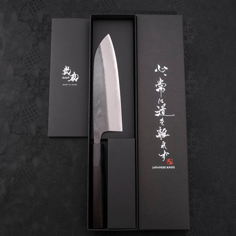 Santoku Blue steel #2 Stainless Clad Kurouchi Buffalo Ebony Handle 165mm