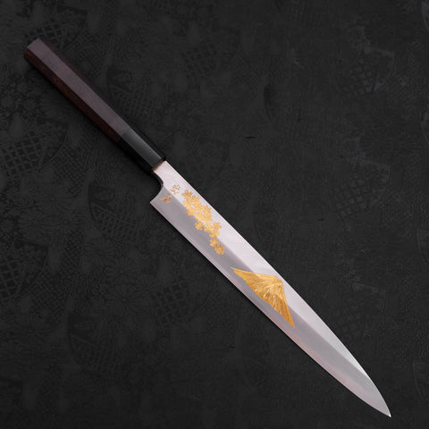 Yanagiba White steel #2 Kasumi Chokin Sakura-Fuji Mango de Ébano con Búfalo 270mm